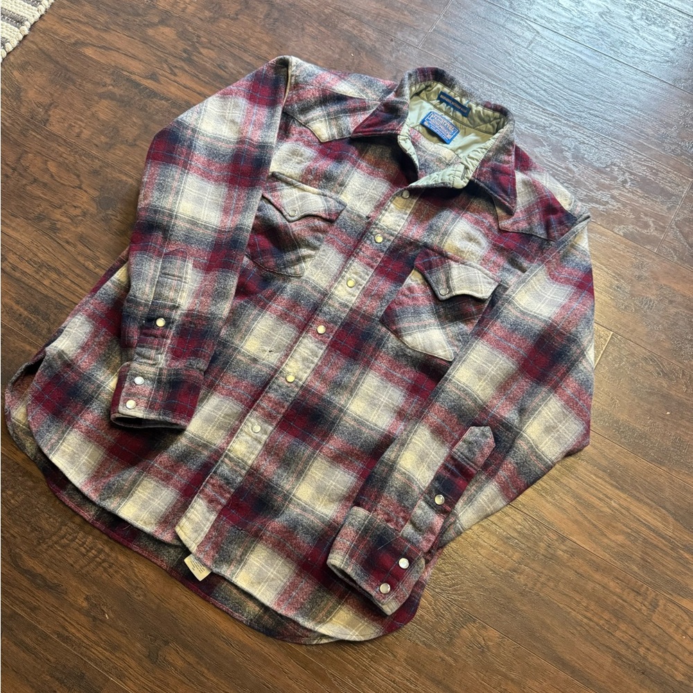 Vintage red Pendleton Plaid Western Shirt - Burgundy & Cream